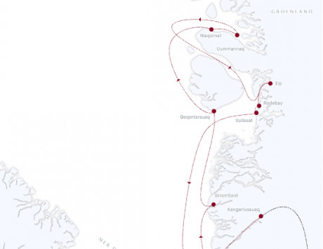 Routes vikings du grand nord de la côte est à la côte ouest du Groenland